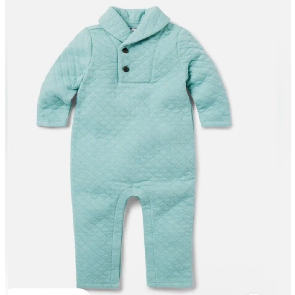 Janie and Jack Baby‎ Quilted Shawl Collar Onesie Teal Jumpsuit 0-3M Preppy Warm